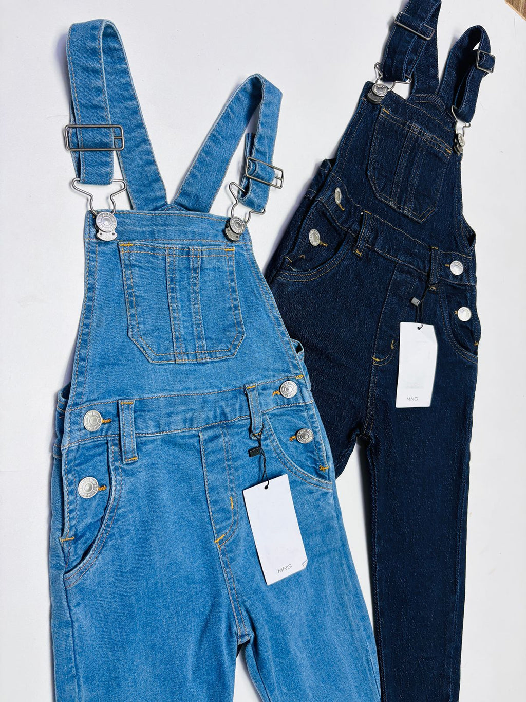 MNG Kids Denim Dungree Light Blue Dark Navy close up