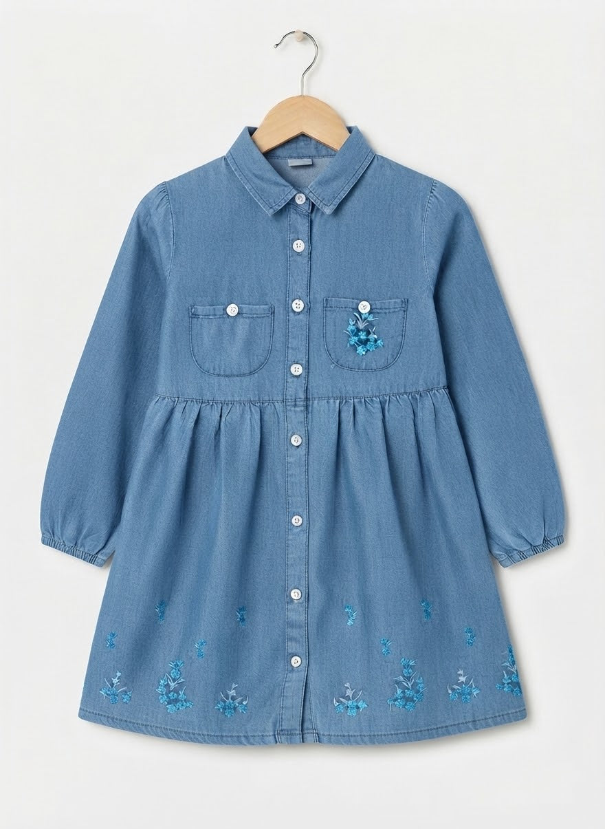 Girls Embroidery Frock Light Blue