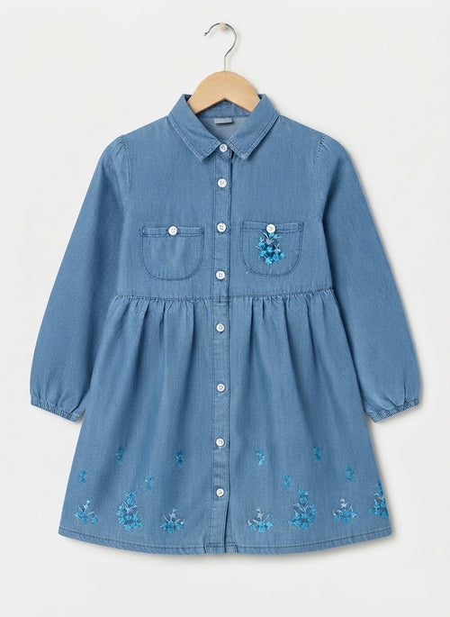 Girls Embroidery Frock Light Blue