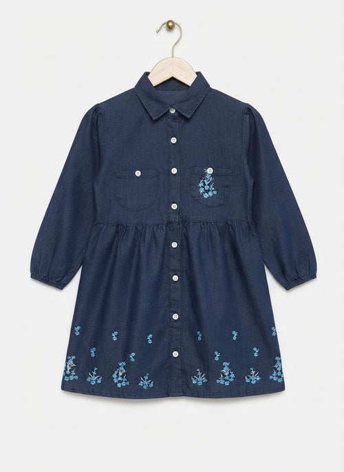 Girls Embroidery Frock Dark Navy