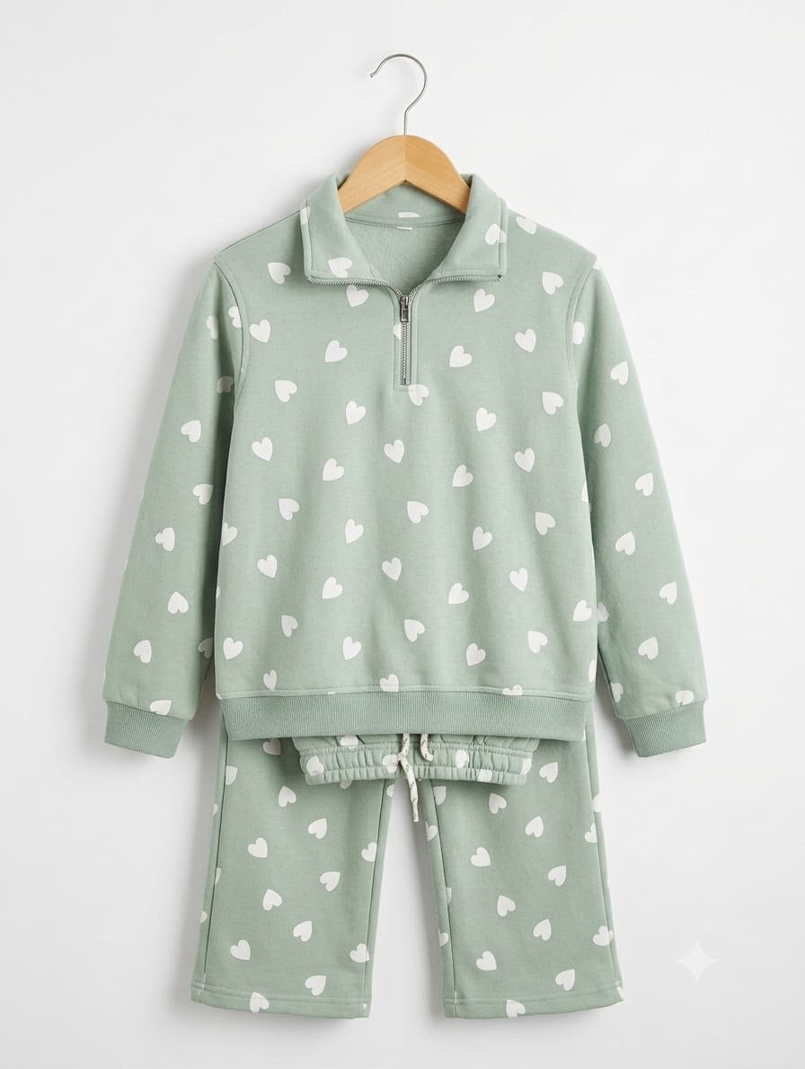 Girls Fleece Tracksuit Sage Mint