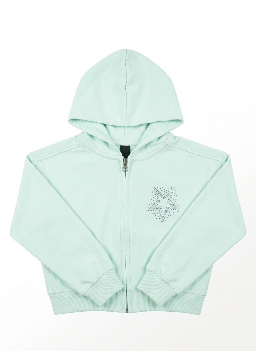 Export Girls Zipper Hood Crop Top Mint Green