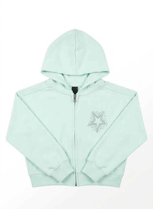 Export Girls Zipper Hood Crop Top Mint Green