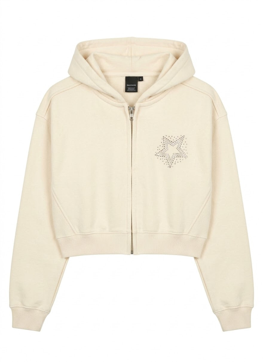 Export Girls Zipper Hood Crop Top Cream