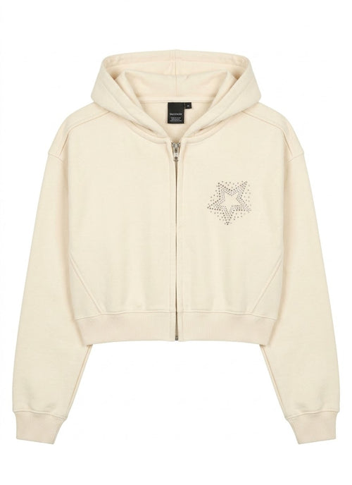 Export Girls Zipper Hood Crop Top Cream