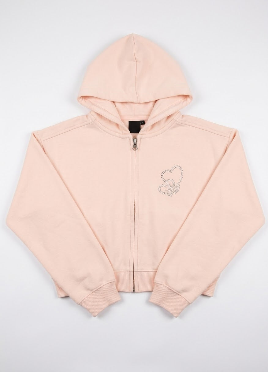 Export Girls Zipper Hood Crop Top Blush Pink