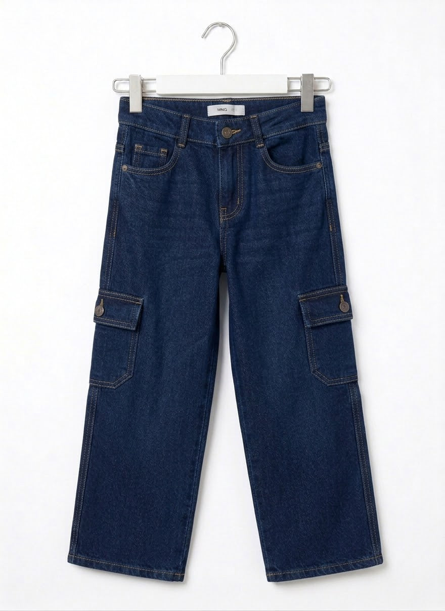 Boys Denim Cargo Pants Dark Blue